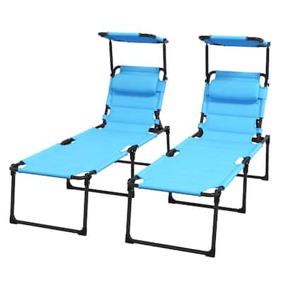 Set of 2 Outdoor Sun Loungers with Padded Oxford Fabric and Adjustable Roof Shade - 27.5" W x 78.75" D x 17.75" H