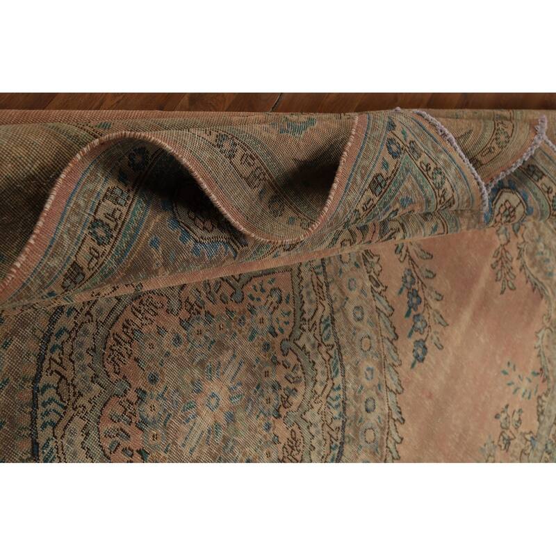 Tabriz Persian Vintage Area Rug Hand-Knotted Orange Wool Carpet - 9'7" x 12'8"