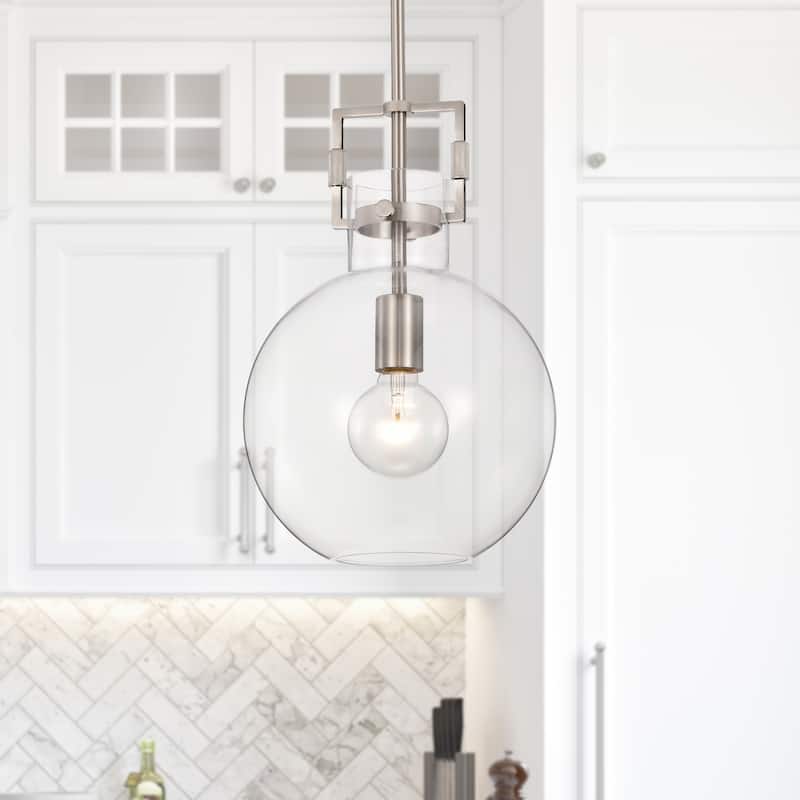Brushed Nickel 1-Light 10 Inch Globe Shaped Clear Glass Pendant
