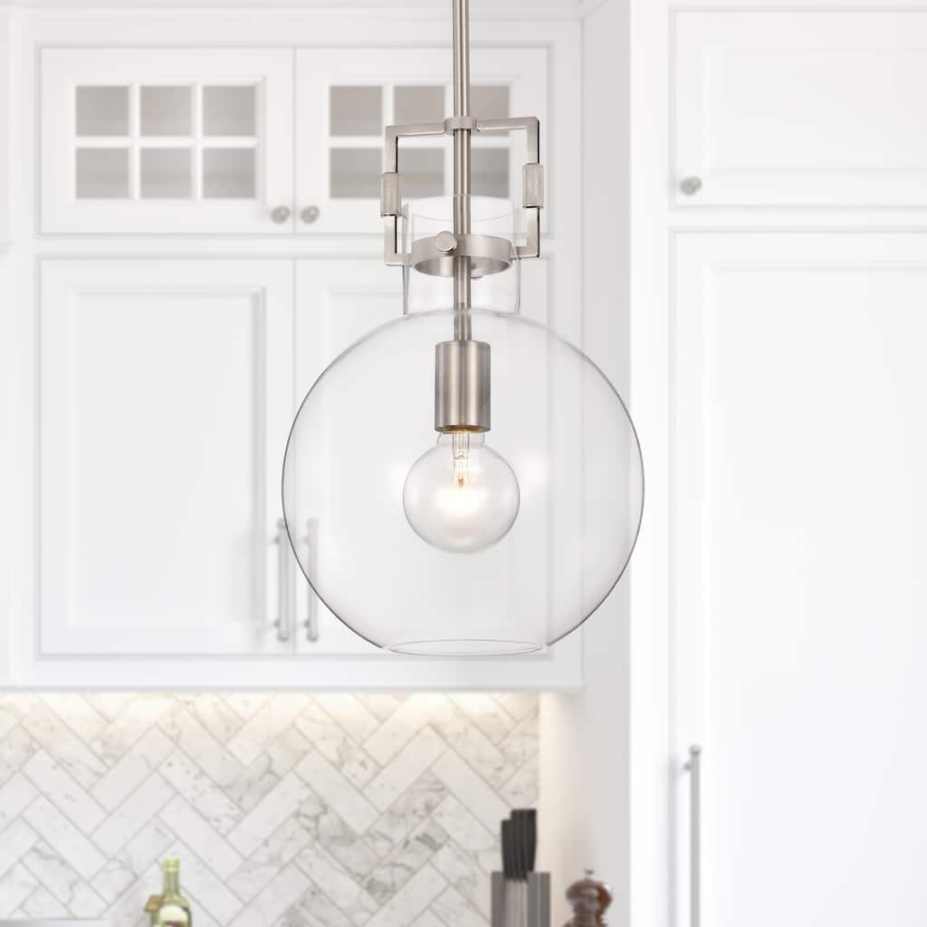 Brushed Nickel 1-Light 10 Inch Globe Shaped Clear Glass Pendant