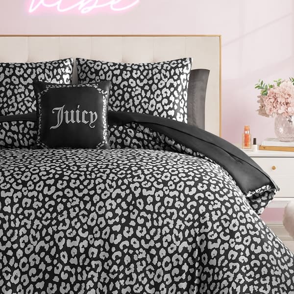 slide 2 of 15, Juicy Couture Modern Leopard Satin Comforter Set 6-8 Piece Bed in a Bag Black - Full