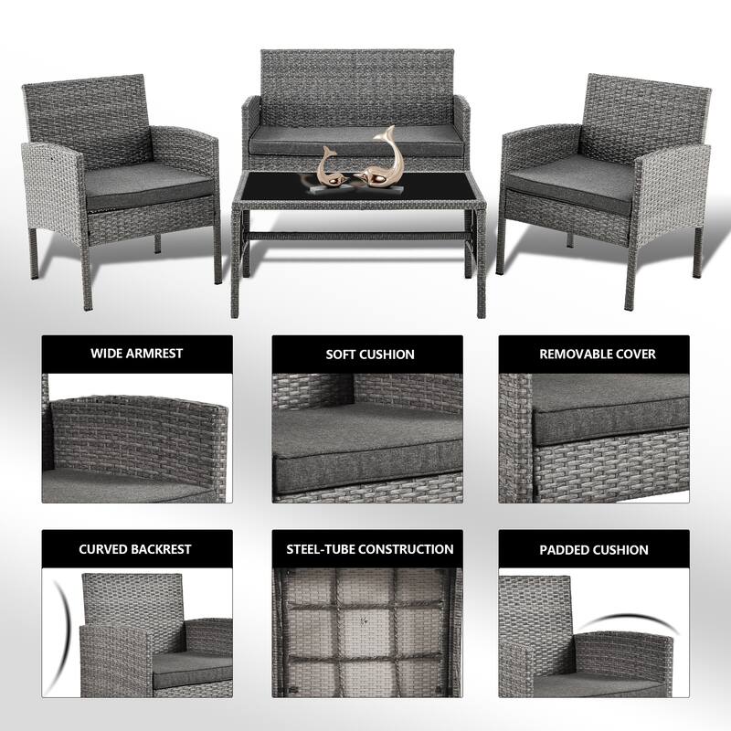 Outdoor Wicker Sectional Conversation Set (Set of 4) by Tappio - 40"W x 24.4"D x 30"H