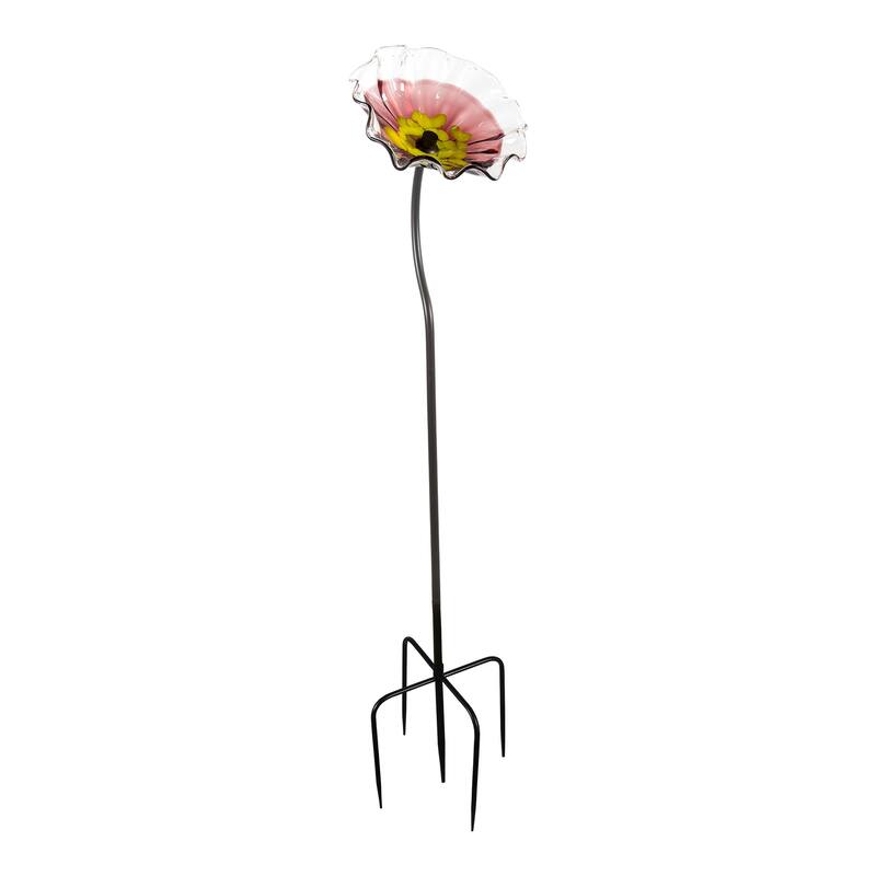 43IN Tall Pink Fiore Bloom Art Glass Garden Stake