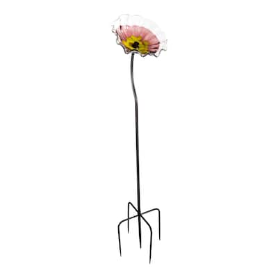 43IN Tall Pink Fiore Bloom Art Glass Garden Stake
