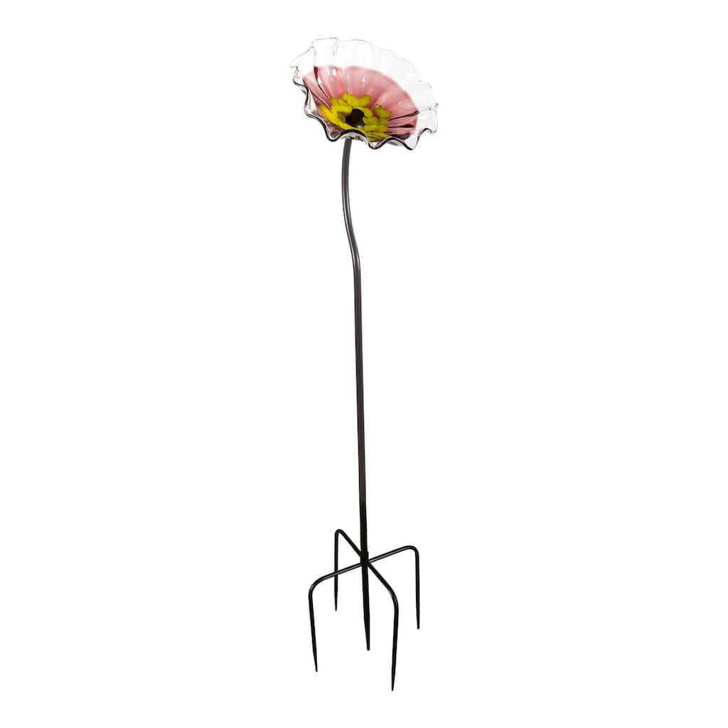 43IN Tall Pink Fiore Bloom Art Glass Garden Stake