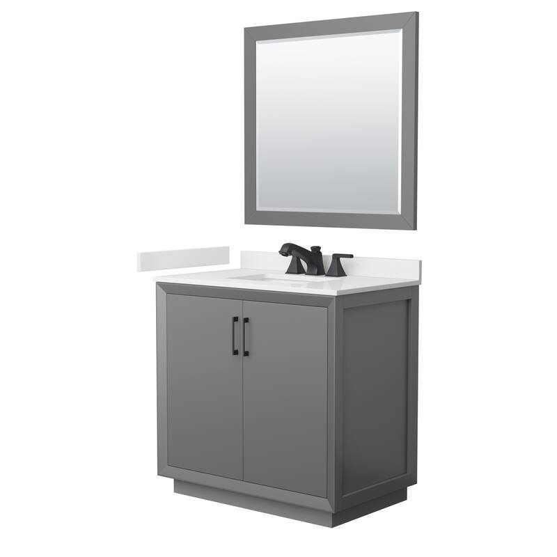 Strada 36-inch Single Vanity, Quartz Top, 34-inch Mirror