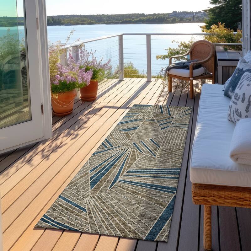 Machine Washable Indoor/ Outdoor Chantille Modern Mosaic Rug - Taupe - 2'3" x 7'6"