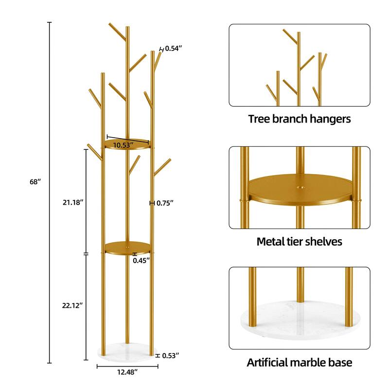 Marble Base Freestanding Clothes Hanging Rack Stand with Storage Shelf