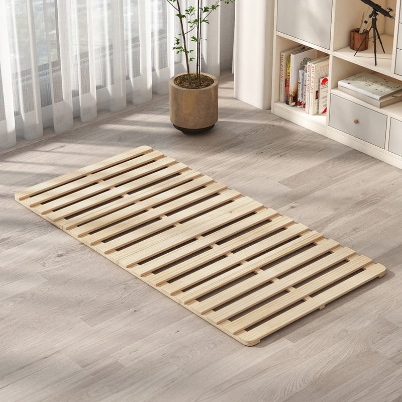 Solid Pine Wood Foldable Slatted Bed, Tatami Mat Floor Sleep Bedding - Twin