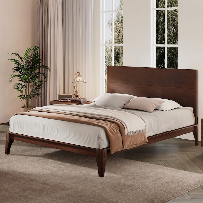 Mid-Century Modern King Size Bamboo Wood Platform Bed