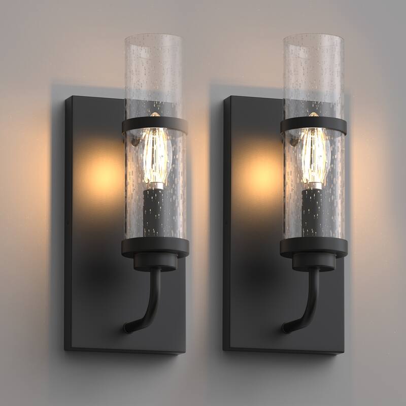 YANSUN Set of 2 Indoor Wall Sconces, E12 Base, Matte Black & Clear Glass