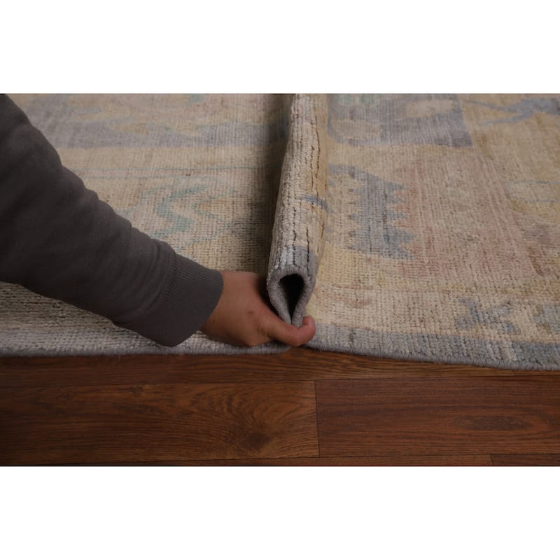 Vegetable Dye Blue Oushak Turkish Area Rug Hand-Knotted Wool Carpet - 8'3"x 10'3"