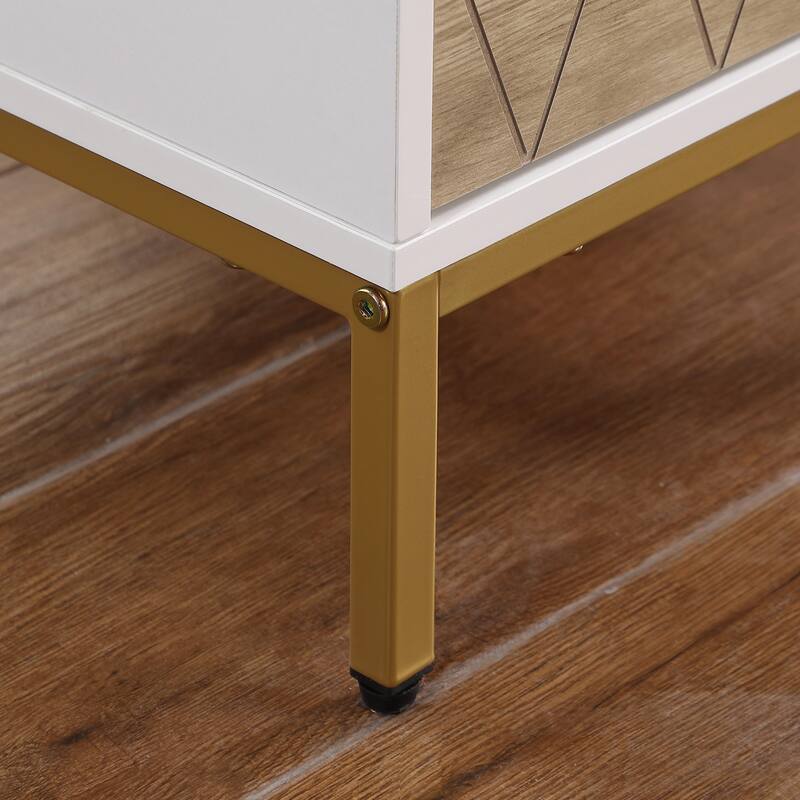 Nightstand with 3 Drawers, Mid-Century Modern End Table,Gold Metal Feet, Gold Metal Handles
