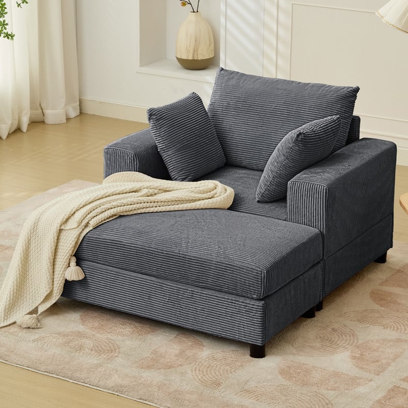 Mixoy 50 "D Sofa Chair with Ottoman, 2 Cushions, Large Corduroy Upholstered Comfy Chaise Lounge Deep Seat Sleeper Chair Indoor - Single Sofa Chair - Grey
