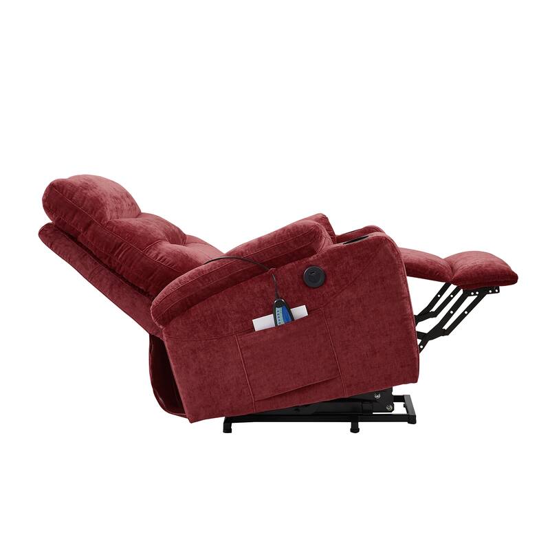 Power Lift Recliner Chair with Massage, Heating, USB Port, Side Pockets, Cup Holders and Adjustable Backrest, Ideal for Elderly