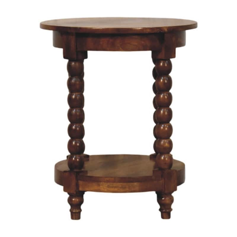 Artisan Furniture Solid Wood Spindle Round Side Table , Brown