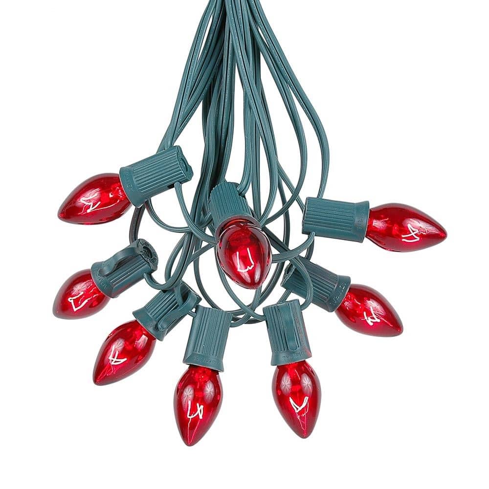 100 Foot C7 Christmas Light Set, Hanging Patio String Lights, Green Wire