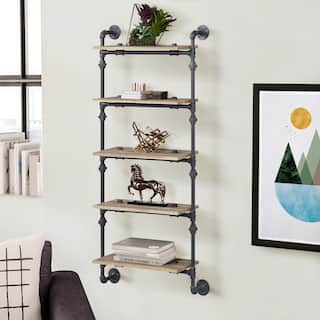 Mankato Oak and Sandy Black Rectangle 5-Tier Wall Shelf
