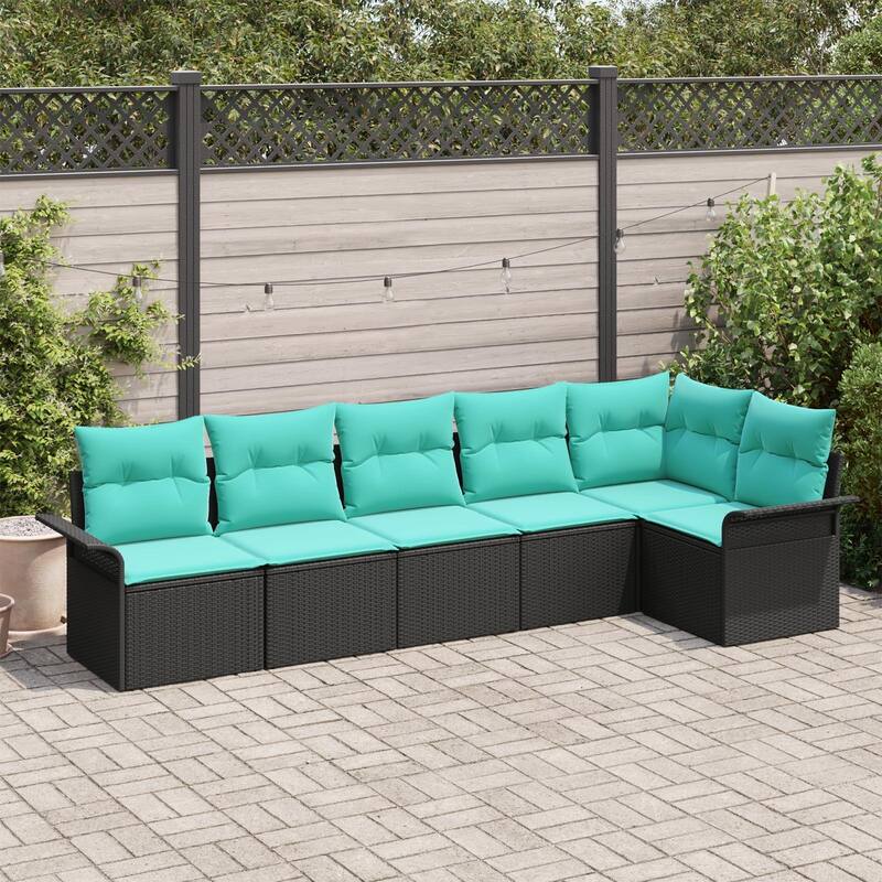 vidaXL 6/7 Garden Sofa Set with Cushions Black/Brown/Grey Poly Rattan - 117.1 x 52.2 x 27.2 - Black without table