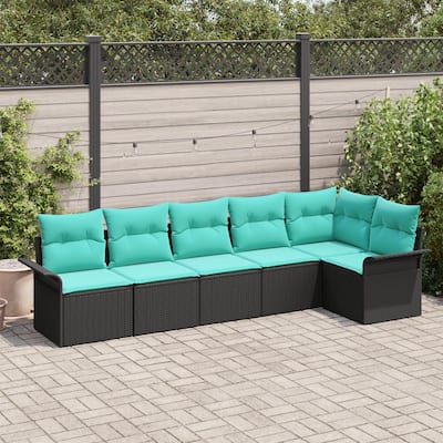 vidaXL 7 Garden Sofa Set with Cushions Black Poly Rattan - 117.1 x 52.2 x 27.2