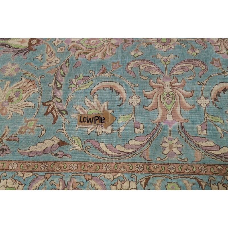 All-Over Blue Floral Tabriz Persian Area Rug Hand-Knotted Wool Carpet - 6'9"x 9'8"