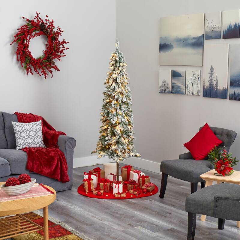 6ft. Flocked Alpine Artificial Christmas Tree with 200 Lights & 580 Branches - Elegant Winter Holiday X-Mas Glow