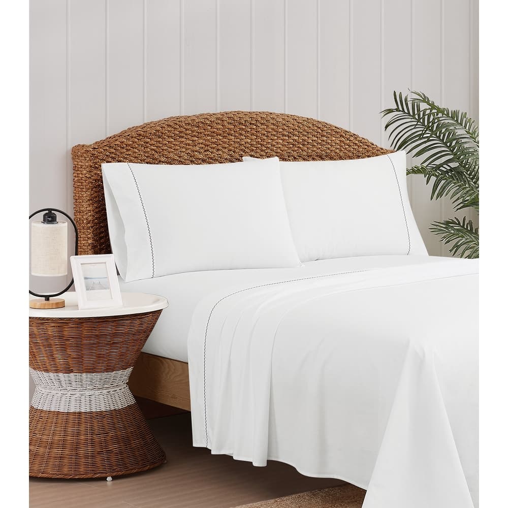 Oceanfront Resort Embroidered Solid Wavy Percale Sheet Set