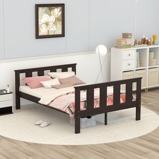 Full Size Classic Modern Design Wood Platform Bed Bed Frame with Footboard and Headboard