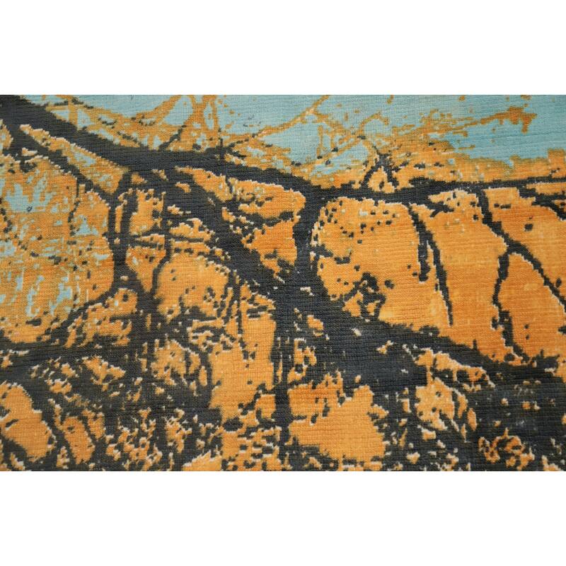 Hand Knotted Oriental Viscose Silk Carpet Modern Pictorial Multi-Colored Abstract Area Rug - 7' 9'' X 5' 6''