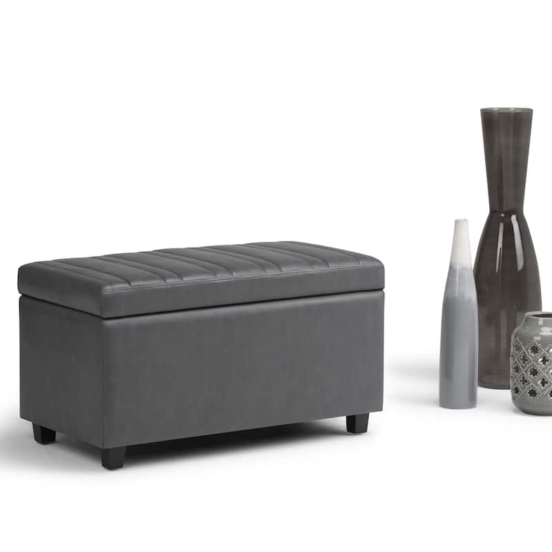 WYNDENHALL Callum 34 inch Wide Contemporary Rectangle Storage Ottoman - Stone Grey