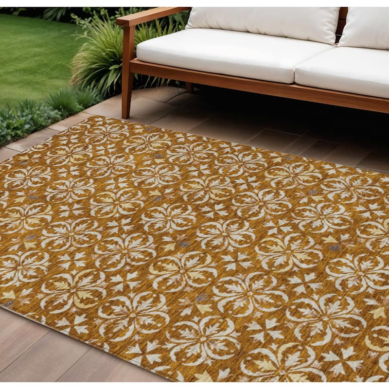 HomeRoots Floral Transitional Rectangle Outdoor Rug - 9' X 12'