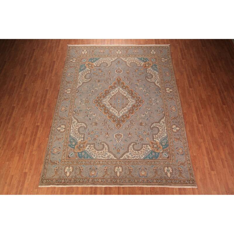 Gray Tabriz Persian Vintage Area Rug Handmade Wool Carpet - 9'6" x 12'9"