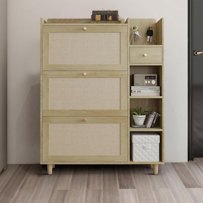 Classes Farmhouse Wood Shoe Organizer Storage Cabinet with Breathable Mesh Holes