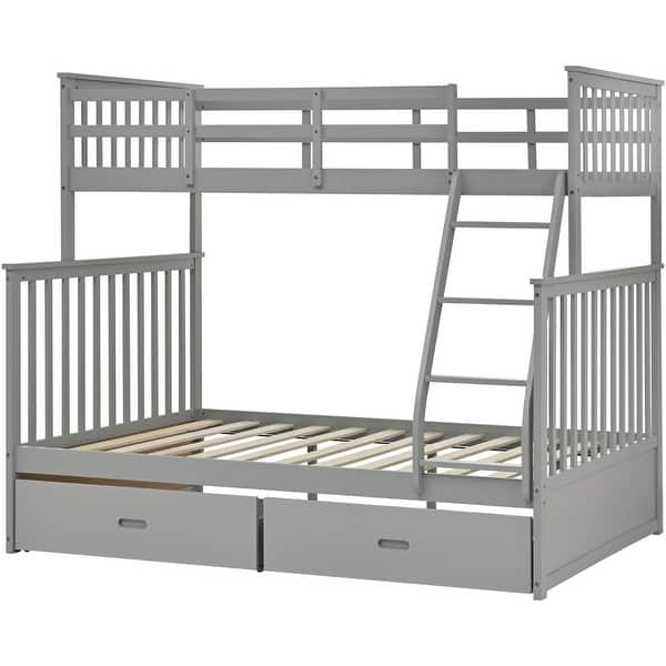 slide 2 of 59, Twin over Twin House Bunk Bed With Shelves And Drawers Grey