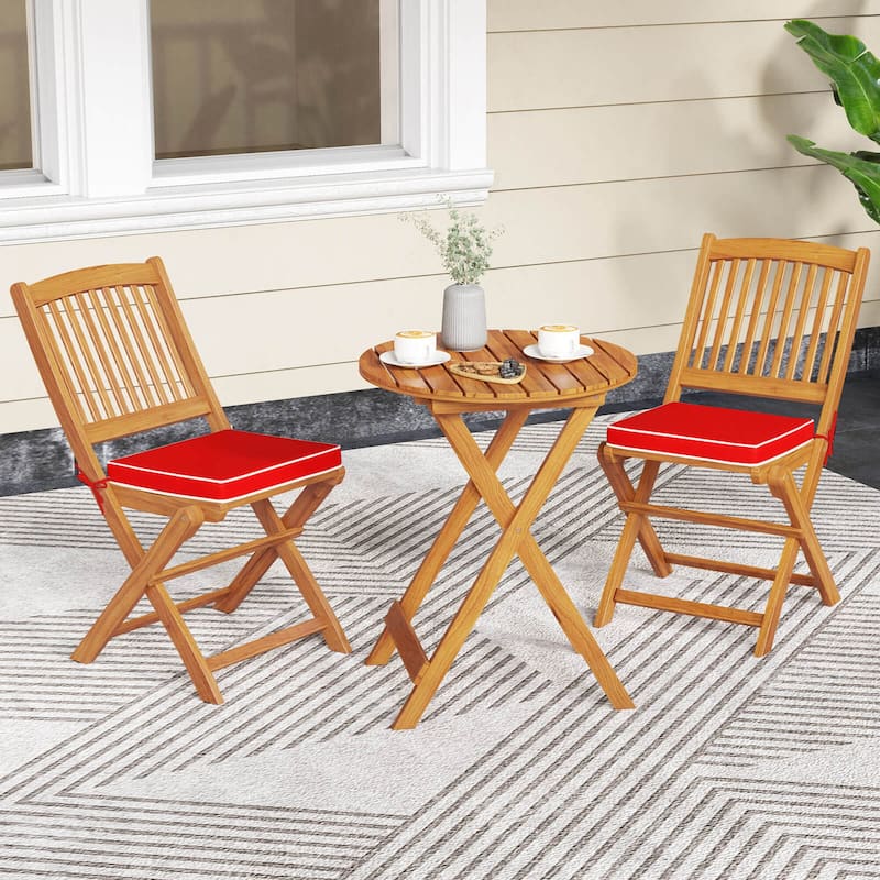 Costway Outdoor Folding Chairs Set of 4 Acacia Wood High-Back Chair - See Details