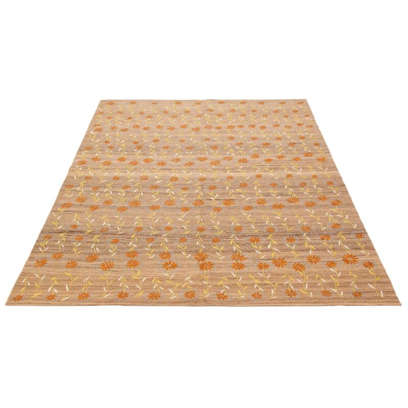 ECARPETGALLERY Flat-Weave Ankara FW Tan Viscose, Wool Kilim - 8'0 x 11'6
