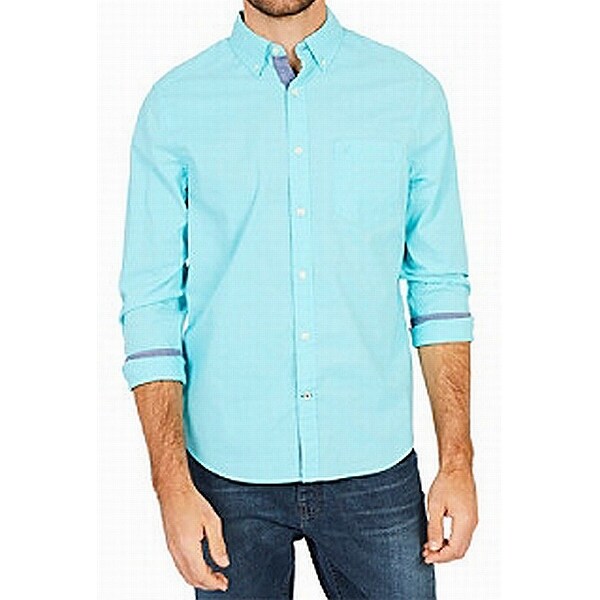Nautica Blue Mens Size 2XL Single Pocket Stretch Button Down Shirt