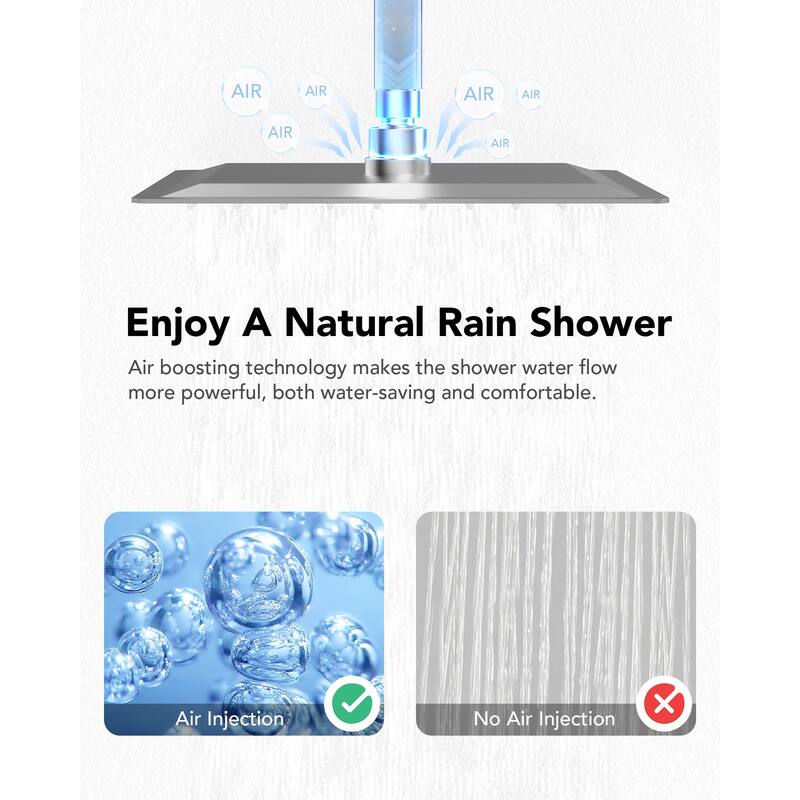 Celling Mounted 12 in Rain Shower Head LCD Digital Thermostatic Shower System Faucet Set with 3 Body Jets