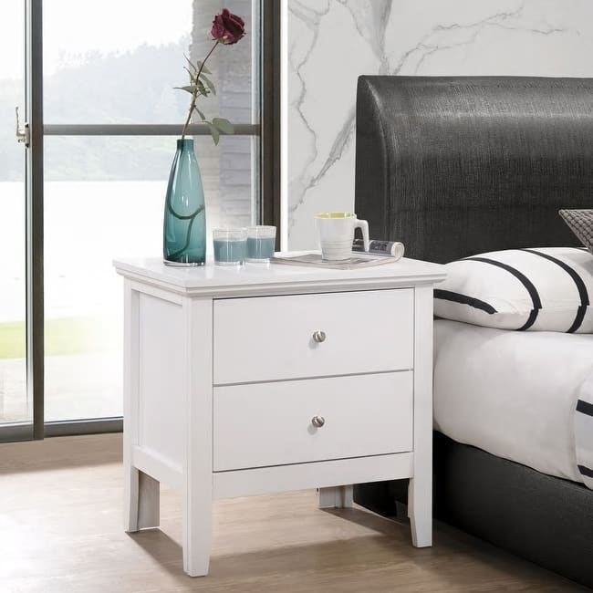 Primo Transitional Wood 2-drawer Nightstand Table - White