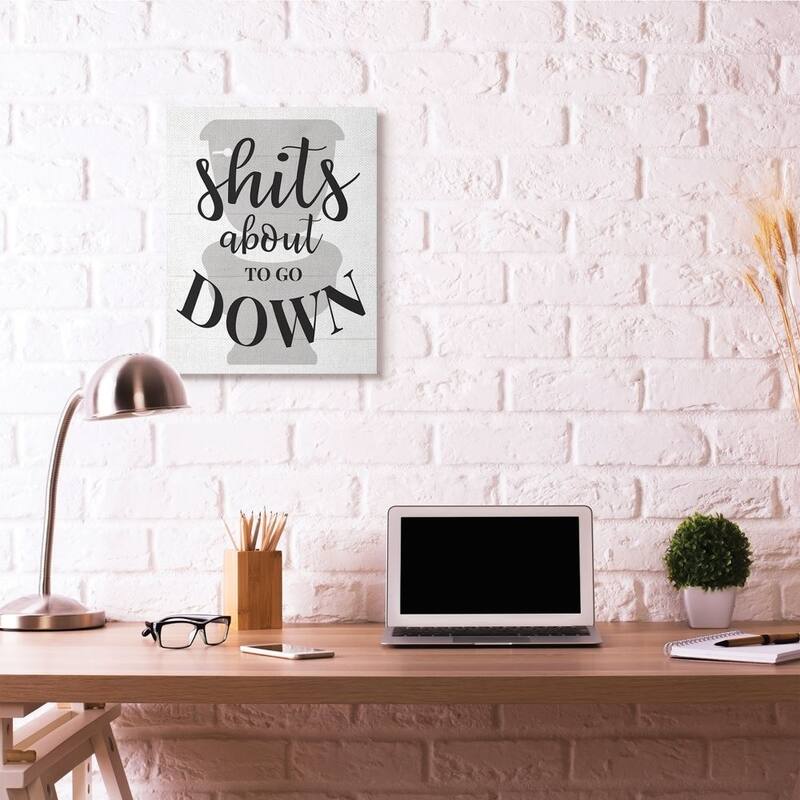 Stupell About To Go Down Funny Bathroom Family Home Word Design Canvas Wall Art