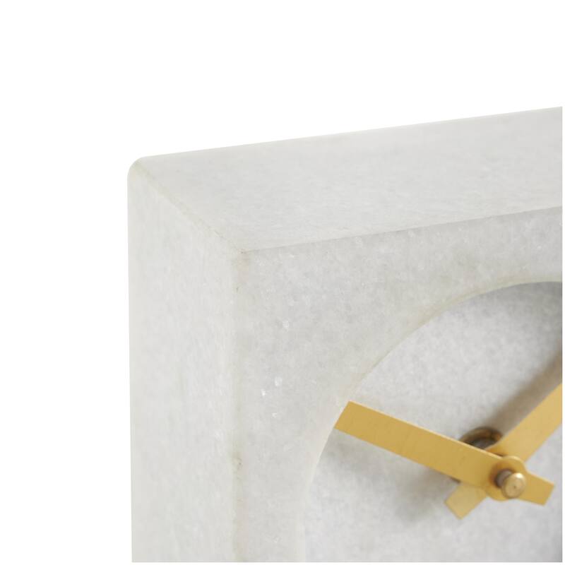 Marble Minimalistic Rectangular Decorative Clock with Recessed Numberless Clockface - White - Roche River Decor