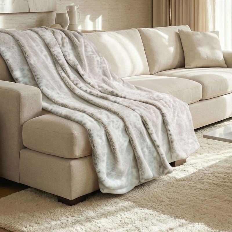 Soft Plush Faux Fur Fuzzy Throw - 50 x 60 in - Snow Taupe - Print