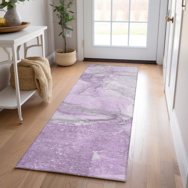 Machine Washable Indoor/ Outdoor Abstract Chantille Rug - Lilac - 2'3" x 7'6"
