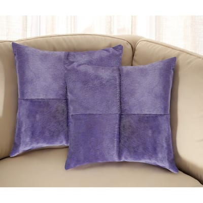 Set of Two 18" Purple Cowhide Throw Pillows