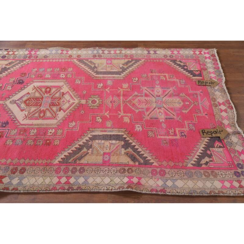 Hand Knotted Oriental 100% Wool Carpet Traditional Tribal Pink Ardebil Runner Rug - 9' 10'' X 4' 4''