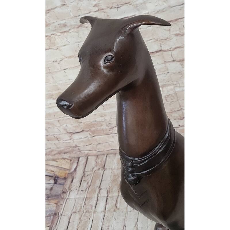 Art Deco Life Size Sitting Greyhound Imitative Dog Bronze Sculpture Marble Base Statue