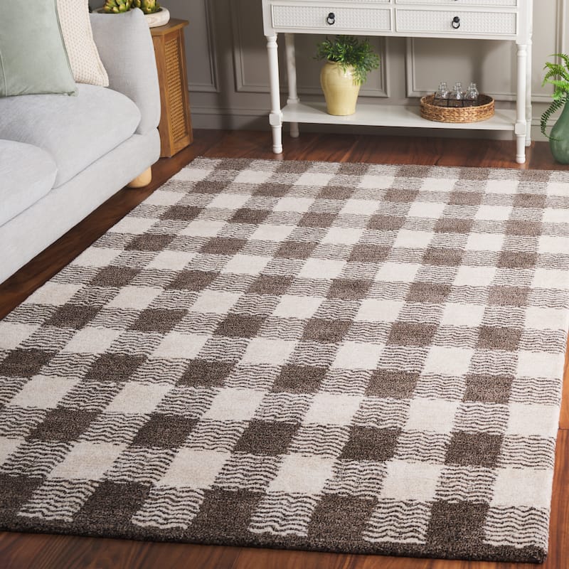 SAFAVIEH Handmade Genre Majlinda Farmhouse Gingham Wool Rug - 8' x 10' - Brown/Ivory