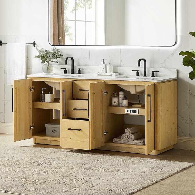 Serene Bathroom Vanity in Nature Brown with Grain White Engineered Stone Countertop without Mirror