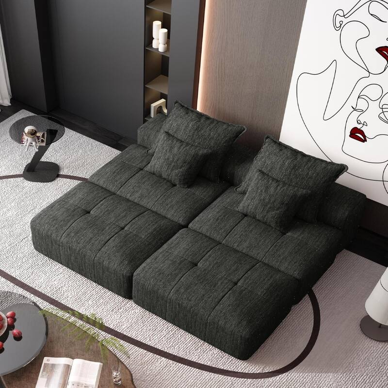 Modern Oversized Modular Chenille Sectional Sofa with 2 Ottomans and 2 Seat, 4 Pillows for Living Room