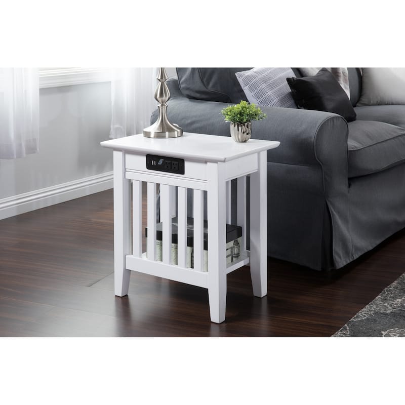 AFI Mission Chair Side Table Set of 2 with Built-in Charger
